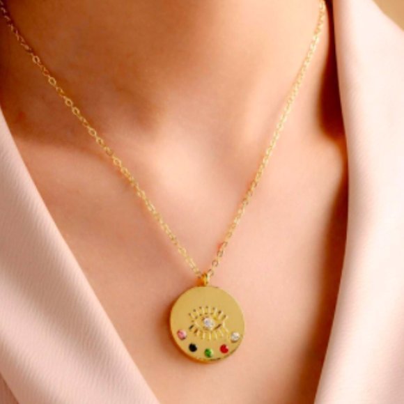 New Boutique Gold Tone Rhinestone Evil Eye‎ Boho - Picture 1 of 3